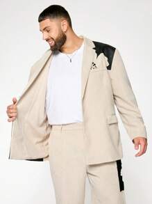 Manfinity VCAY Conjunto de chaqueta y pantalones de pana de manga larga para hombre de talla grande, ropa de otoño/invierno - Albaricoque - Ver 4