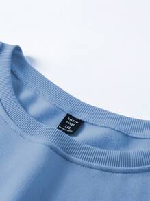 Calvaya 大码女式休闲简约“BE KIND”心形和字母印花保暖内衬运动衫，适合冬季 - 霧霾藍 - 查看 4