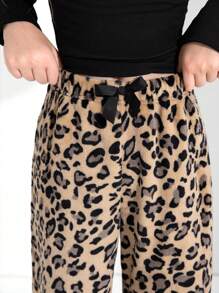 1pc Tween Girls Leopard Fleece Straight Leg Casual Pants, Autumn/Winter