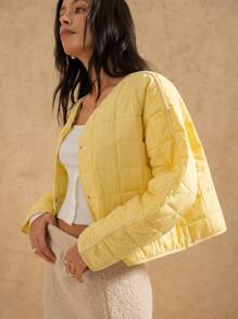 Forever 21 Women's Winter Casual Solid Color Padded Coat - Yellow - View 5