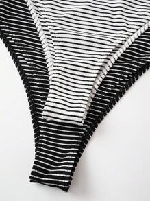 SHEIN BASICS 2pcs Set Casual Knitted Striped Backless Long Sleeve Bodycon Bodysuit For Women