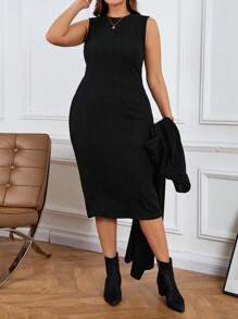 SHEIN LUNE Set de 2 piezas de mujer de talla grande con cárdigan rizado de color albaricoque y vestido para otoño e invierno, ideal para viajes, aeropuerto, vacaciones, año nuevo y cumpleaños