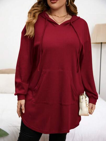 SHEIN LUNE 大码休闲纯色抽绳连帽运动衫，秋季新年女士生日女士秋季运动衫