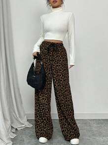 Chiquease Women's Leopard Print Casual Long Pants, Minimalist Fashion For Everyday Wear