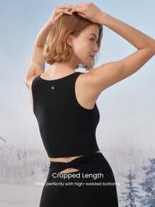 GLOWMODE FeatherFit™ Joyful Cutout Built-In Cups Tank Top Christmas Gifts Holiday  Low Impact Yoga Daily Spring Summer - Black - View 2