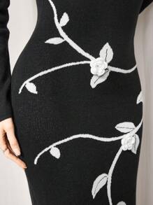 Modelyn 女士手工钩编长袖连衣裙，秋冬 - 黑色 - 查看 7