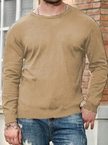 Manfinity Homme 大码男士纯色圆领长袖休闲毛衣，秋冬