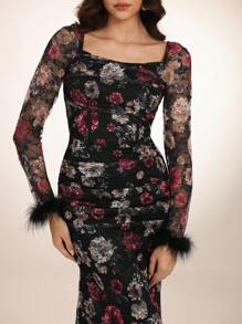 Modelyn Rochie de dama lunga din pene de curcan Rochii lungi de seara - Multicolor - Vizualizare 3