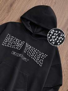 Manfinity VCAY Men's Casual Knitted Loose Fit Long Sleeve Hoodie, Young & Fashionable, Suitable For Autumn/Winter