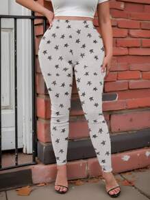 SHEIN LUNE Leggings casuales de punto con estampado para mujer de talla grande, otoño/invierno