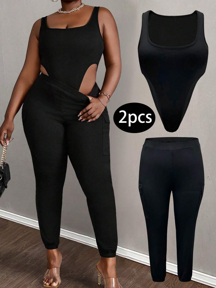 Maweii Conjunto de pantalones y mono informal de unicolor en talla grande