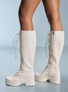 CUCCOO GRLICON Women's Chunky Heel Over-The-Knee Boots, Y2K Punk Style, Suitable For Halloween, Christmas, Party Outfits - White - View 8