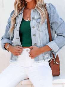 Coachella Festival Women's Casual Vvintage Washed All-Match Jeans Jacket Top