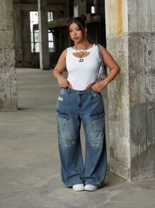 SHEIN ICON Plus Size Casual Denim Jeans, Simple & Fashionable For Everyday Wear - Blue - View 5