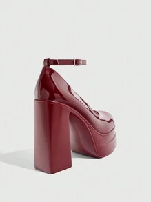 CUCCOO SZL Women's Fashion Wine Red Ankle Strap Platform Chunky High Heel Shoes Spring Shoes Spring Break Easter Prom Heels