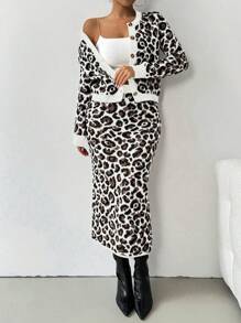 Calvaya 2pcs Women Autumn Stylish Leopard Print Casual Loose Fit Two-Piece Set