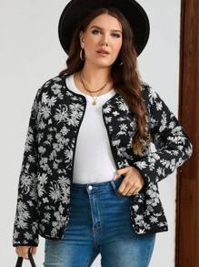 EMERY ROSE Áo khoác nữ tay dài in hoa cỡ lớn có túi đệm ngắn, thu đông - màu đen - Xem 6