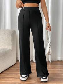 Chiquease 女士高腰超長街頭風萬搭長褲 - 黑色 - 查看 4