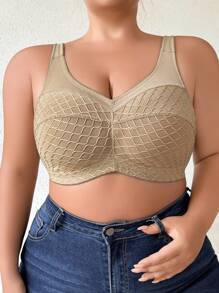 1pc Plus Size Women's Comfortable Mesh & Jacquard Patchwork Lingerie - Camel - View 4