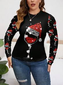 SHEIN Clasi Casual Simple Plus Size Women's Solid Color Long Sleeve T-Shirt - Black - View 4