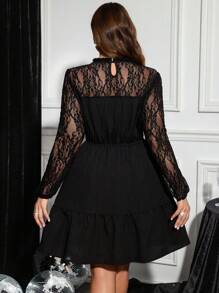 SHEIN Clasi Sukienka z koronką w dużym rozmiarze, elegancka, z długim rękawem