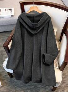 SHEIN LUNE Plus Size Casual Zip Up Hooded Coat With Pockets Winter Fall Autumn - Dark Grey - View 2
