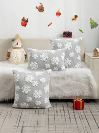 1pc Christmas Tree, Reindeer & Snowflake Plush Cushion Cover, Suitable For Living Room And Bedroom Decor, All Season