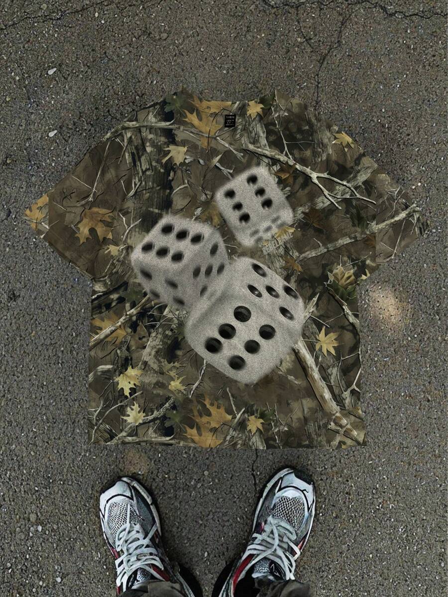 Manfinity VCAY 男士针织时尚休闲宽松短袖T恤，趣味 - 彩色 - 查看 1