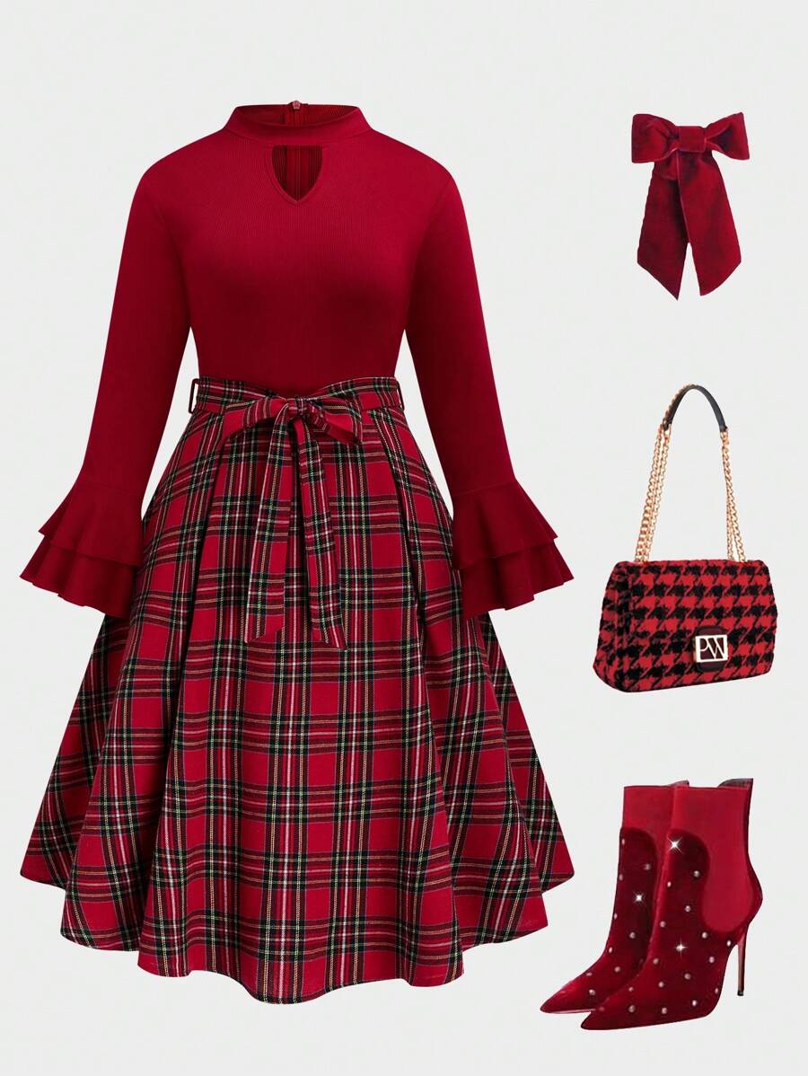 SHEIN Clasi Plus Size Women Woven Floral Elegant Autumn Dress, Christmas Outfit For New Year Clothes Maxi Women Outfit