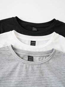 SHEIN BASICS 3 件套女士休闲针织圆领长袖短款修身 T 恤，舒适别致，日常通勤，修身百搭 - 彩色 - 查看 7