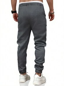 Manfinity Homme Men's Casual Drawstring Waist Sweatpants, Letter Print, Autumn/Winter - Dark Grey - View 2