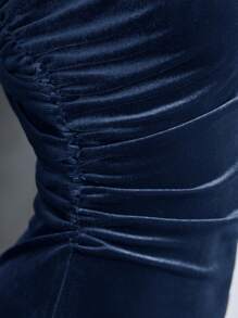 Maija Autumn/Winter New Urban Chic Elegant Party And Casual Vintage Outdoor Mocha Brown Velvet Waist Cinched Long Dress For Women,,Summer Clothes,Summer Outfits ,Country Concert Outfit ,Streetwear Women,Stockholm Style,Stockholm Style,Club,Teacher, Teacher Outfits For Women - Dusty Blue - View 6