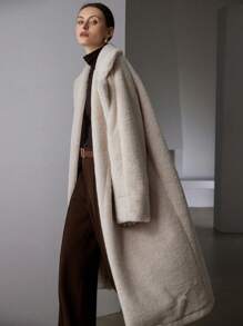 Aveloria Modichic Áo khoác cardigan dài tay chống nước, cổ lông chồn giả dày dặn, sang trọng tối giản, đa năng, ấm áp và chống gió, quần áo dự tiệc mùa thu/đông - Màu be - Xem 5