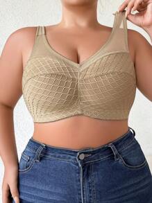 1pc Plus Size Women's Comfortable Mesh & Jacquard Patchwork Lingerie - Camel - View 6