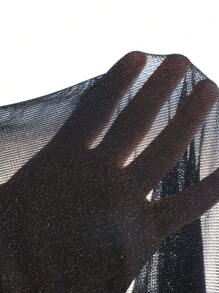 SHEIN EZwear Damen Große Größen Silber-Faden transparente Bluse, minimalistische Mode Lässig Alltagskleidung - Schwarz - Übersicht 6