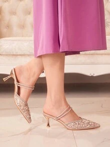 CUCCOO TILAWA Pointed Toe High Heel Sparkly Party Pumps For Women Spring Shoes Spring Break Easter Prom Heels - Champagne - View 12