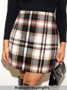 SHEIN Tall CURVE Jupe trapèze vintage tout-aller à carreaux, grande taille, automne
