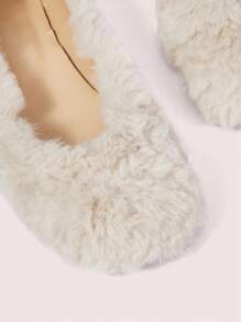 CUCCOO DOLLMOD 女士方头一脚蹬拖鞋，时尚舒适温暖室内家居毛绒鞋，米色情人节 - 杏色 - 查看 3