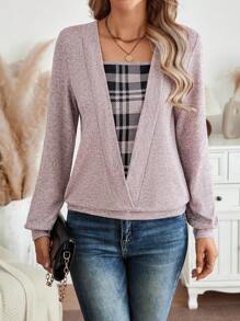 EMERY ROSE Women's Plaid Pattern Printed Sweatshirt - Pink - View 3