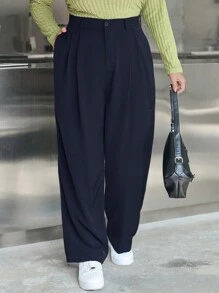 Dazy Plus 大码直筒休闲宽松裤，商务休闲风格，四季秋季 - 藏蓝色 - 查看 6