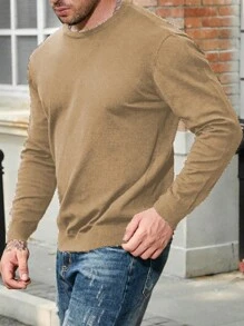 Manfinity Homme 大码男士纯色圆领长袖休闲毛衣，秋冬