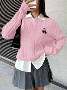 Chiquease 女士简约休闲日常针织套头衫，秋冬款 - 粉色 - 查看 1