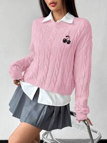 Chiquease 女士简约休闲日常针织套头衫，秋冬款 - 粉色 - 查看 5