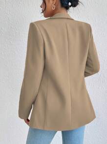 EMERY ROSE Elegant Solid Color Shawl Collar Thin Long Sleeve Office Wear Blazer Jacket Fall Cloth For Women - Khaki - View 2
