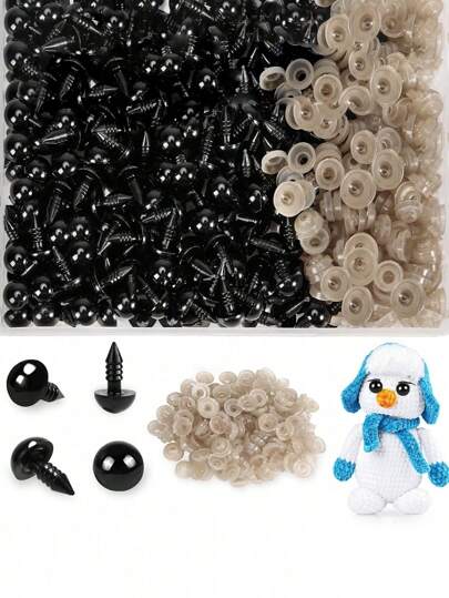 100 piezas de ojos de plástico negro con arandelas para muñecos amigurumi de ganchillo, animales de peluche de juguete, oso de peluche, muñeca de peluche, manualidades DIY, costura, duraderos, seguros y fáciles de usar en varios tamaños