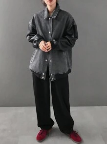 FRIFUL Áo khoác denim nữ, áo khoác ngoài thời trang giản dị tối giản để mặc hàng ngày - Màu xanh lam - Xem 8