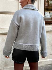 SHEIN Szara kurtka Teddy Sherpa z kołnierzem