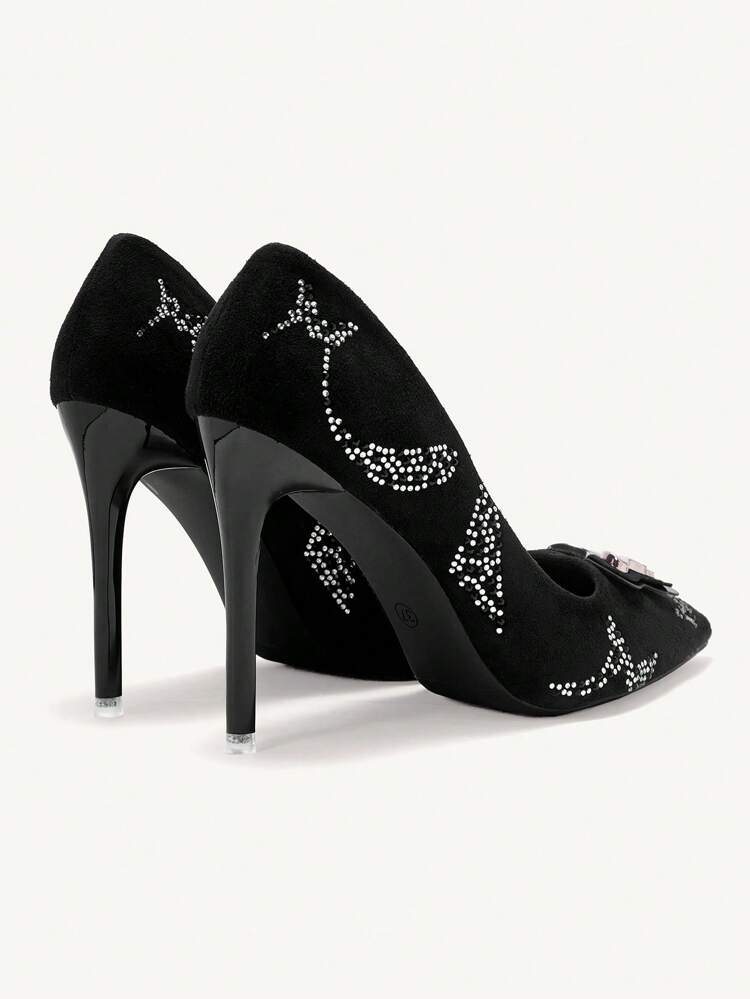 CUCCOO CHICEST Fashionable Elegant Rhinestone Bow Decor Pointed Toe High Heels For Christmas And New Year Holiday Vibe Fall And Winter