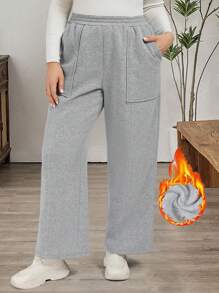SHEIN Quần dệt kim thường ngày cỡ lớn cho nữ, dáng vừa vặn cho mùa thu/đông - Xám - Xem 5