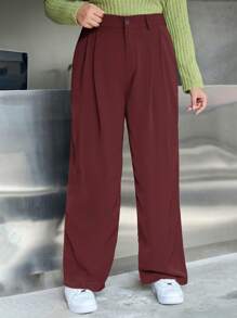 Dazy Plus Plus Size Straight-Leg Casual Loose Pants, Business Casual, Suitable For All Seasons - Chinese New Year - Burgundy - View 1